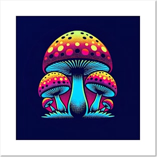 Electric Deco Mushrooms Tee - '70s Chromatic Fungi Series Posters and Art